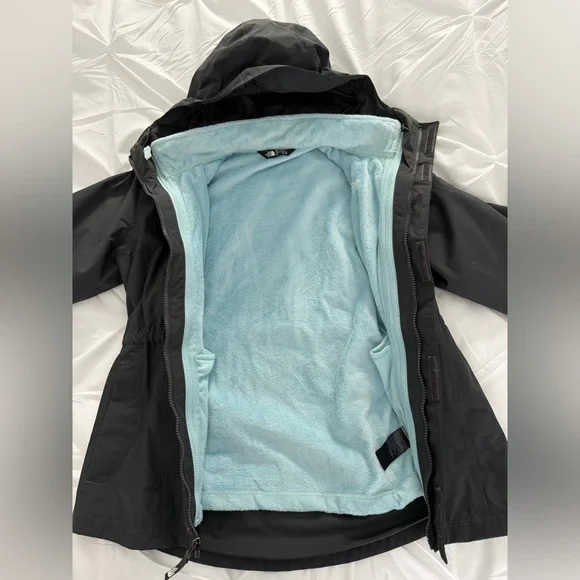 Girls North Face Triclimate Jacket Charcoal Grey- Turquoise liningL 14/16